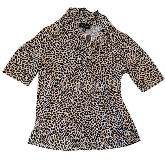 Premise Studio Twist Front Mock Neck Blouse – Tan & Black Animal Print, Sz L - Picture 2 of 10